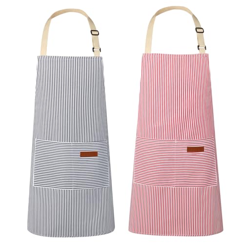 VALOME 2 Pack Kitchen Aprons, Apron for Cooking with 2 Pockets, Unisex Adjustable Neck Strap Chef Aprons for Men Women (PINK & BLUE)