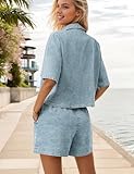 Zilcremo Womens 2 Piece Outfits Summer Denim Sets Short Sleeve Button Down Crop Jean Shirts High Waist Denim Shorts Sets Lightblue S