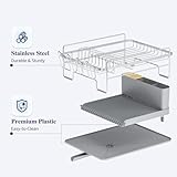 Kitsure Large Dish Drying Rack - Extendable Dish Rack, Multifunctional Dish Rack for Kitchen Counter, Anti-Rust Drying Dish Rack with Cutlery & Cup Holders 19.2"-26.7" L x 12.9" W, Sliver