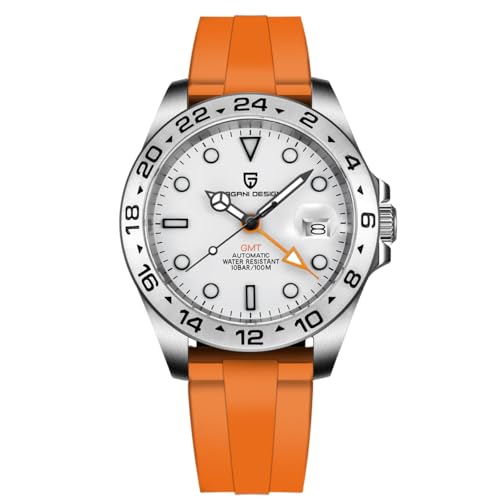 Pagani Design Watches for Men Automatic Mechanical GMT 42mm Sport Waterproof Stainless Steel Sapphire Glass Wrist Watch (Orange)