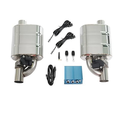 Universal Valved Muffler Kit, Electronic Mufflers with Valve Controller Offset In Offset Out Silencer (blue valve controller, 2.75in/70mm muffler kit)