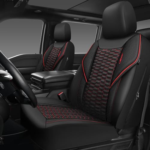 CAR PASS 3D Foam Mesh Leather Car Seat Covers Front Seats, Air Cool Mesh Front Seat Covers for Car, Universal Fit for SUV Truck Sedan Automotive, Armrest Airbag Compatible,Black and Red
