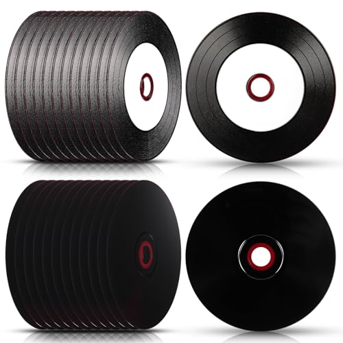 Singhoow 25 Pcs CD-R Blank Discs 700mb 80 Min 52x Vinyl Recordable Disc with White Inkjet Printable Center and Black Recording Surface for Music Data