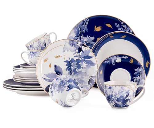 STP GOODS Bone China Dinnerware Set of 20 for 4 persons, Handmade Reactive Glaze Dishes Set,Chip Resistant and Scratch Resistant | Oven&Dishwasher & Microwave Safe (Mizuki), 229574