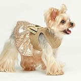 Fitwarm Fancy Dog Dress, Sparkly Sequin Dog Clothes for Small Dogs Girl, Formal Pet Wedding Attire, Female Dog Birthday Outfit, Gold, Medium