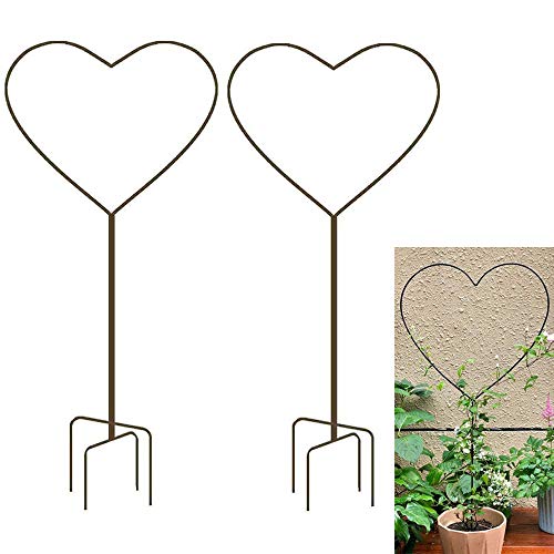 XMRSOY 2 Pack 34Inch Garden Trellis for Climbing Plants, Meatal Heart Shape Plant Support Decorative Plant Trellis Potted Vines Vegetables Flowers Rose Jasmine Pea Clematis Ivy Cucumbers