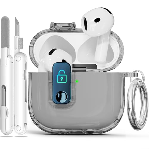 Ekoonpft Clear Case for AirPods 4th Generation Case, Secure Lock Case Cocer with Cleaner Kit Compatible with AirPods 4 Gen (2024) (USB-C), Front LED Visible(Clear Black)