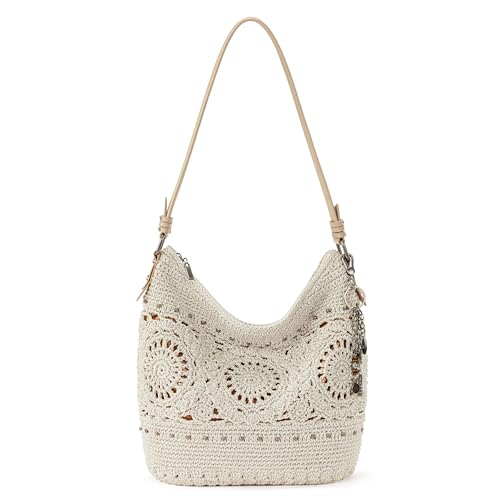 The Sak Sequoia Large Hobo Bag - Premium Leather Women's Handbag for Everyday & Travel - Designer Purse With Shoulder Bag Strap, Zipper Closure and Pockets - Natural Medallion