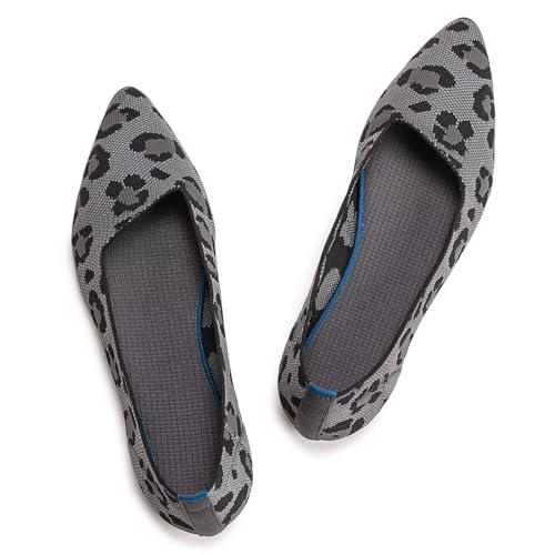 Frank Mully Womens Pointed Toe Flats Knit Dress Shoes Comfort Women Shoes Slip On Shoes for Woman Classic Softable Shoes Low Wedge Leopard Size 5.5