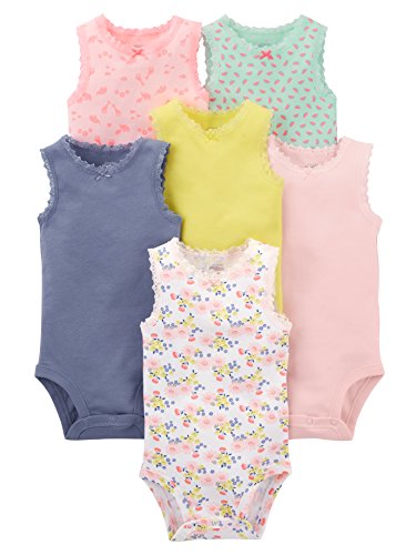 Simple Joys by Carter's Baby Girls' Sleeveless Bodysuit, Pack of 6, Multicolor/Floral/Forest Animals/Fruit, 18 Months