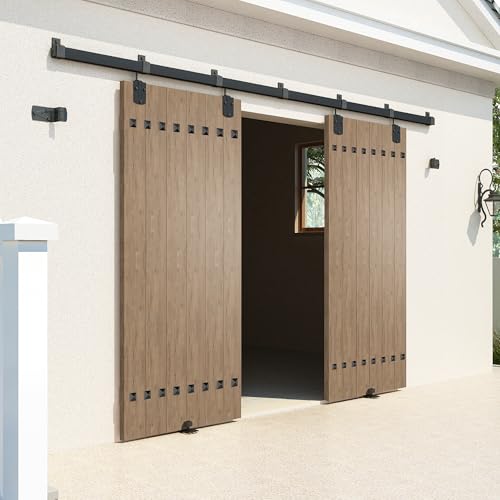 HARDJULAN 20FT Heavy Duty Box Rail Exterior Sliding Barn Door Hardware Kit, 450 lbs Capacity, Black Powder Coated Finish,Kit for Outdoor,Fit MAX 2 X Door Width 120in