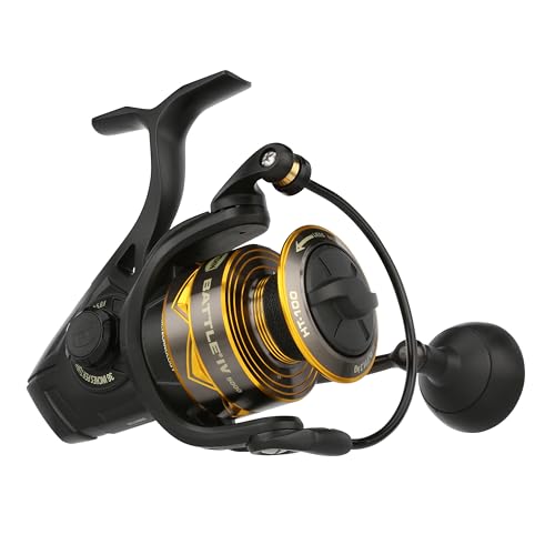 PENN Battle IV Size 5000 Spinning Fishing Reel, Full Metal Body and Sideplate, CNC Gear Technology, Hydro Armor Seals Critical Area from Water Intrusion, HT-100 Drag System