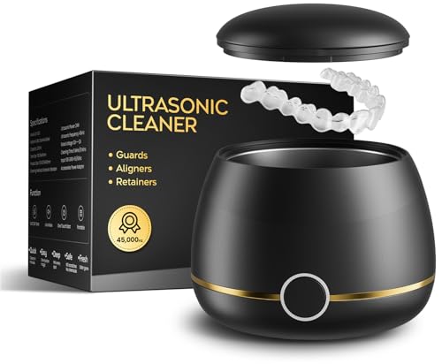 Dental Ultrasonic Retainer Cleaner Machine: Nicwell 200ML Dental Cleaning Pod for Denture, Mouth Guard, Night Guard, Braces, Tray, Aligner 45kHz Cleaner with Protection Design & Digital Timer