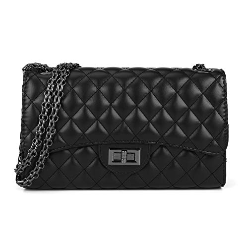 Gladdon Quilted Crossbody Purse for Women Trendy Ladies Shoulder Bag with Chain Designer Purses Black