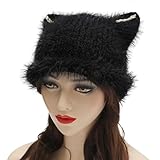 ZLYC Women Crochet Hat Knit Cat Ear Slouchy Beanie Cute Vintage Grunge Fuzzy Hat,Solid Black