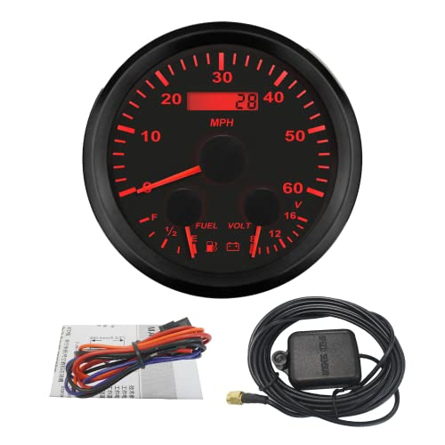ELING Universal 85mm Gauge Panel Replacement GPS Speedometer Fuel Level 240-33 ohm 8-16V Voltmeter 12 Volt with GPS Antenna for Car Boat (Black+Nickel Stainless Steel)