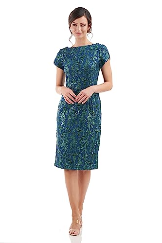 JS Collections Women's Fiona Knee Length Dress, Cobalt/Kelly Green