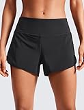 CRZ YOGA Mid Waisted Running Shorts for Women Soft for Gym Athletic Workout with Zipper Pocket Liner Quick Dry Black Medium