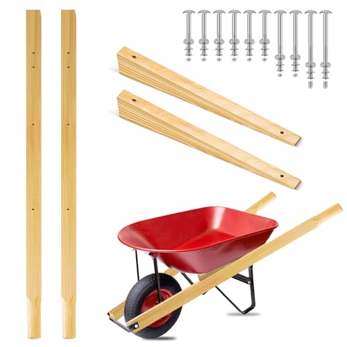 Wheelbarrow Handles，Wooden Wheel Barrow Handles Kit.,Heavy Duty Wheelbarrow Replacement Parts with 2 Wedges