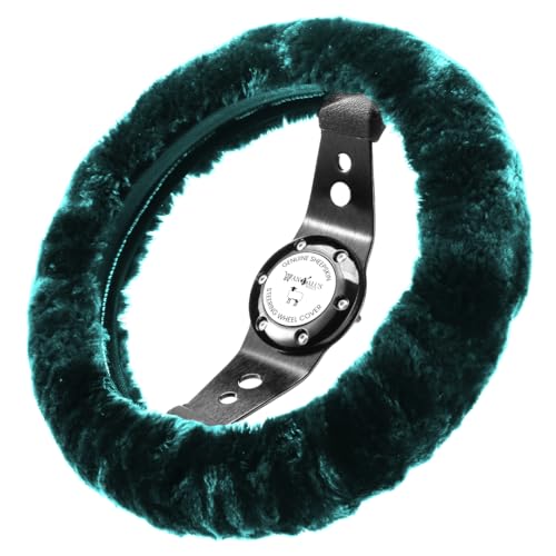 Andalus Brands Australian Sheepskin Steering Wheel Cover, Anti-Slip Universal 15 Inch Fuzzy Steering Wheel Cover Offers a Plush Velvet-Like Touch, Eco-Friendly Steering Wheel Cover (Alpine Green)