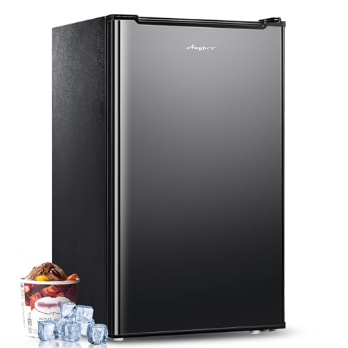 Anypro Compact Mini Upright Freezer 3 Cu.Ft with 3 Pull-down Drawer Doors and Adjustable Thermostat, Single Door Small Deep Standing Freezer Rapid Cooling for Home, Office, Dorm, Garage, Black