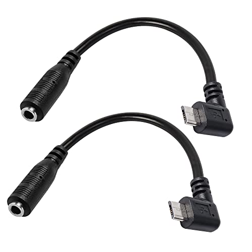 MEIRIYFA Micro USB Male to AUX 3.5mm Audio Cable Cord, 2 Pack 1/8" 4 Pole TRRS Female to Micro USB 5pin Male Adapter Right Angled for Headset Active Clip Mic Microphone - 15cm