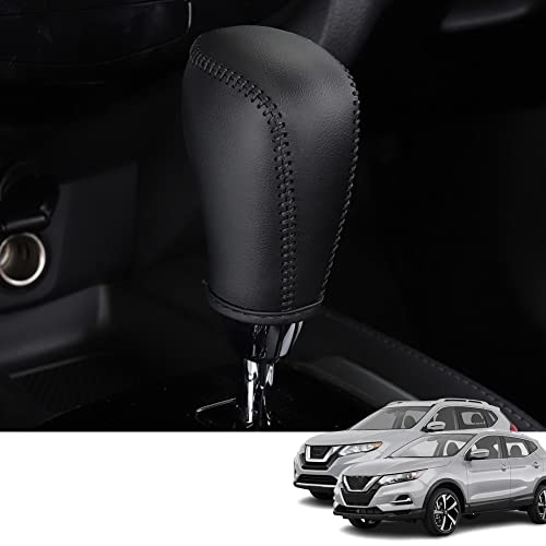 Bmolpt Custom Interior Accessories for Nissan Rogue Rogue Sport Altima Frontier Murano Pathfinder Sentra Leather Automatic Gear Shift Knob Cover,Transimission Boots Shift Lever Sheath(Black Stitches)