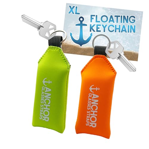 Anchor Glasses Straps Floating Keychain Waterproof – Extra Large Size – Floats 12 Keys – Bright Visibility – Buoyant Foam – Boat Key Float (Green and Orange)