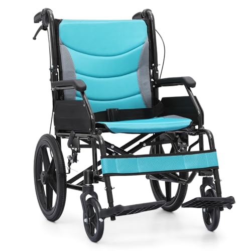 monicare Wheel Chair for Adults with Swing-Away Footrest and Loop-Lock Handbrakes 17.5 inch Seat Wheel Chair 15" Rear Wheel Lightweight Transport Chair for Travel Compact Storage, 250 lbs