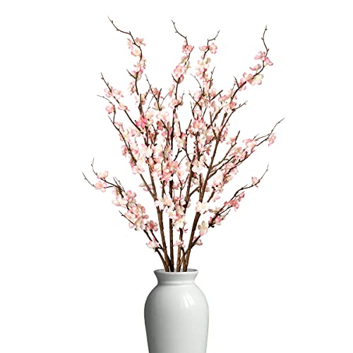 Ammyoo 4Pcs Cherry Blossom Branches Artificial Flowers for Spring Summer Indoor Decoration,Faux Long Stem Artificial Flowers for Wedding Home Office Bedroom Party Table Centerpieces Decor (Pink)