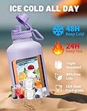 Half Gallon Water Bottle Insulated - 64 oz Water Bottle with Carrying Sleeve, Paracord Handle, Straw Spout Lid, Leak-proof Metal Hydro Jug for Workout Sport Hiking Gym, Purple Big Flask Thermo