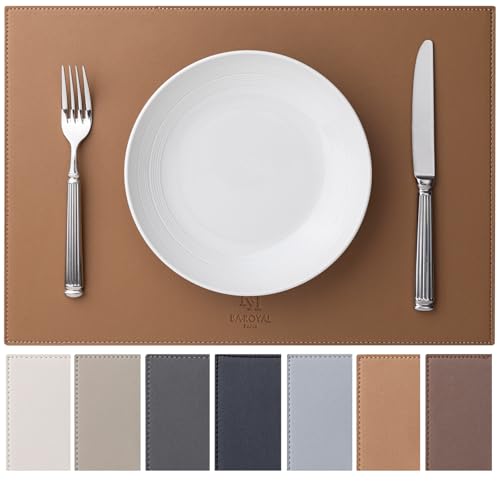 Baroyal Faux Leather Placemats Set of 6 Vinyl Washable Wipeable Table Mats for Kitchen Dining Table Heat Resistant Waterproof Indoor/Outdoor Placemats Non-Slip Easy Clean Place Mats (British Khaki)
