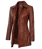 fjackets Brown Leather Jacket Women - Real Lambskin Long Coats For Women - Kandis Cognac leather coats for women | [1515034] L