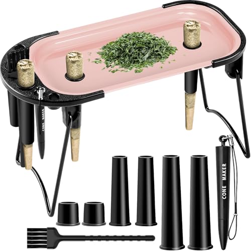 SafeDelux Metal Rolling Tray Set with Cone Loader, Cone Filler – Fits King Size & 1-1/4 Pre Rolled Cones, Foldable Smoking Accessories for Travel, Home, Gifting & Parties