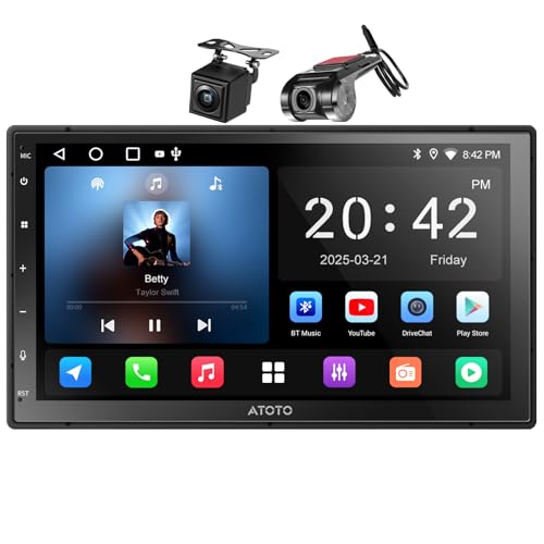 ATOTOZONE A5L Android Car Radio Double Din Car Stereo with Backup Camera & DVR Dashcam, 7 Inch Wireless CarPlay Android Auto, ChatGPT-AI, GPS Navigation, WiFi/Bluetooth/USB, 24 EQ DSP, 2G+32G
