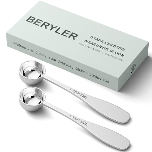 BERYLER 2PCS 1tsp(1/3tbsp, 5 ml) Single Measuring Spoon, Stainless Steel Individual Teaspoon, Metal Measure Scoop with Gift Box