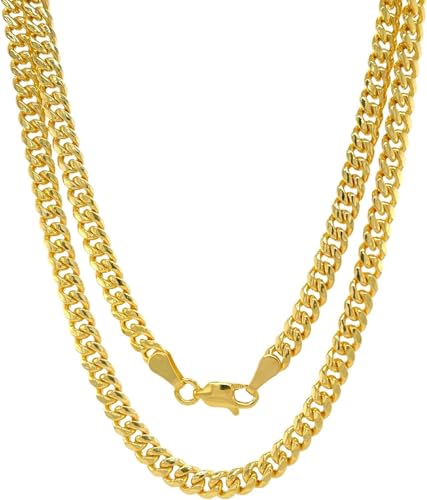 SHOP WGS 14K Solid Gold Cuban Link Chain Necklace for Men & Women - Diamond Cut Italian Real 14K Yellow Gold Curb Chain Necklace for Men with Lobster Claw Clasp Jewelry (3.5 MM, 22")