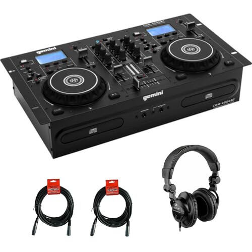 Gemini CDM-4000BT Dual CD/USB Media Player with Bluetooth Bundle with Polsen HPC-A30 Closed-Back Studio Monitor Headphones and XLR-XLR Cable