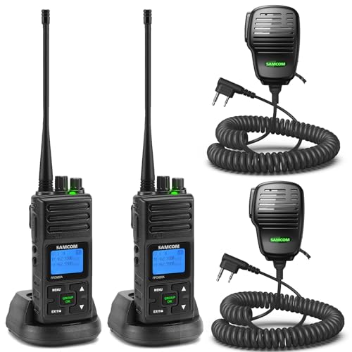 SAMCOM FPCN30A 5Watt Walkie Talkie Long Range Two Way Radio Rechargeable with Speaking Mic, SAMCOM 2-Way Radios Heavy Duty Walky Talky with Shoulder Mic, 2 Packs