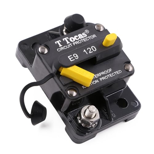 T Tocas Hi-Amp 120 Amp Circuit Breaker with Manual Reset for Car Automotive Audio Boat RV Truck Solar Battery System, 12V - 48V DC, Waterproof IP67 120A