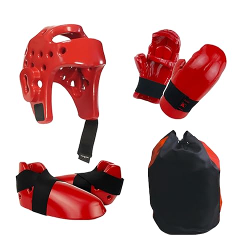 FANGJIE Martial Arts Karate Protective Sparring Gear Package Deal/Gift- Adjustable Adults & Kids Headgear, Gloves & Kicks for MMA, Taekwondo, Boxing Training（Gift a Martial Arts backbag）