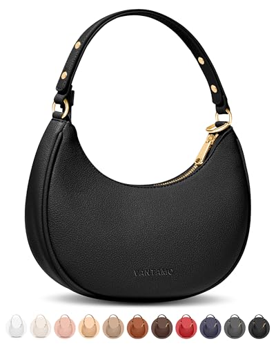 Vantamo Crescent Bags For Women with RFID Protection, Half Moon Clutch Purses for Women with Anti-Theft Clip for Extra Safety, Premium Smooth PU Leather Handbags for Work & Going Out, Black Purse