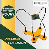 QuadHands Classic Workbench Soldering Helping Third Hand Tool | 4 Gooseneck Flexible Positionable Arms | Sturdy Base | Rotating Stainless Steel Alligator Locking Clamps | Circuit Board Holder | USA