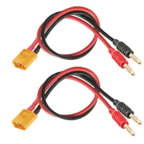 WOODGUILIN XT60 Charging Cable,Connector Plug to 4mm Banana Connector Adapter Charger with 12AWG 30CM Cable Connector,RC Battery Charge for Helicopter Quadcopter Lipo Battery(2 Pack XT60)
