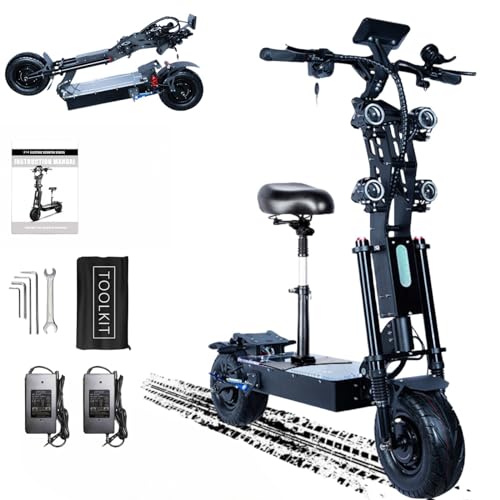 Electric Scooter for Adults, 10000W Dual Motors, 62 Mph Top Speed, 80 Miles Battery Range, 14" Off Road Tires, Hydraulic Damping, E Scooter with Seat, Folding Scooter