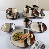 Gibson Elite Althea 16 Piece Reactive Glaze Dinnerware, Multicolor -, Service for 4 (16pcs), Red