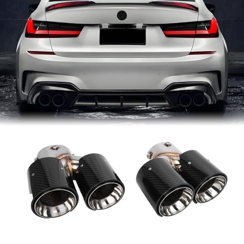 stainless quad exhaust tip finishers for 2019-25 bmw g20 m340i 330i carbon fiber