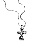 COOLSTEELANDBEYOND Mens Large Gothic Vintage Skulls Cross Pendant Necklace of Steel, 30 inches Wheat Chain