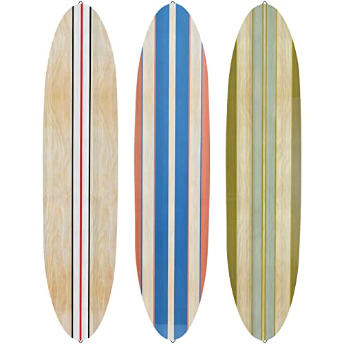 Gerrii 3 Pieces Large Surfboard Wall Decor Wooden Beach Summer Surfboard Wall Hanging Sign Tropical Decor Art Hawaiian Summer Sign for Bar Tropical Living Room Bedroom Room Decoration(Stripe)