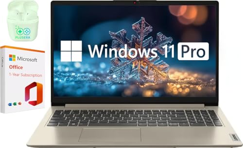 Lenovo IdeaPad 15.6" Laptop, 20GB RAM 1.6TB Storage (1TB SSD+128GB eMMC+512GB SD Card), Windows 11 Pro with 1-Year Microsoft Office 365 Included, Intel Celeron Processor, PLUSERA Earphones, Sand